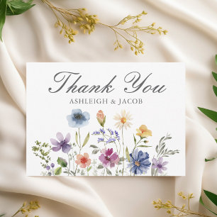 Carte De Remerciements Mariage de printemps élégant aux fleurs sauvages p