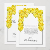 Carte de remerciements Mariage de roses jaunes (Devant / Derrière)