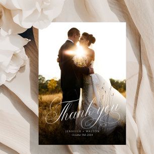 Carte de remerciements Mariage de script blanc