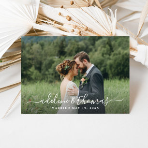 Carte De Remerciements Mariage de script blanc manuscrit Monogramme photo