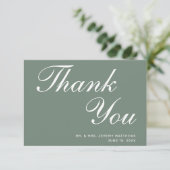 Carte De Remerciements Mariage de script blanc moderne Sage Green (Debout devant)