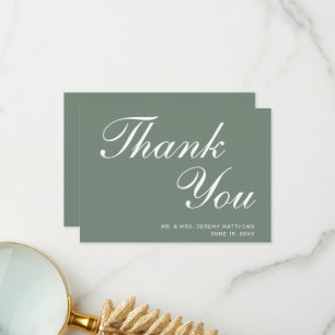 Carte De Remerciements Mariage de script blanc moderne Sage Green