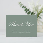 Carte De Remerciements Mariage de script blanc moderne Sage Green (Debout devant)
