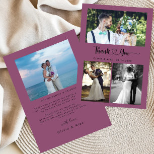 Carte De Remerciements Mariage de script cardiaque moderne 4 Photo Collag