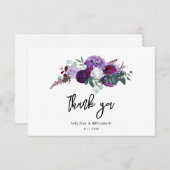Carte De Remerciements Mariage de script d'aquarelle florale violet (Devant / Derrière)