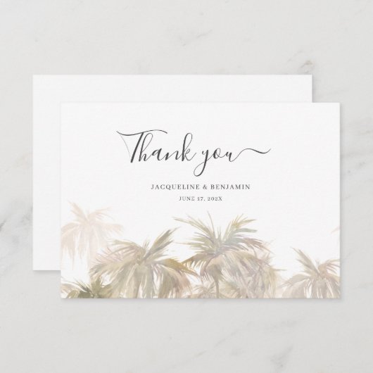 Carte De Remerciements Mariage de script d'aquarelle Palm Tree (Devant / Derrière)