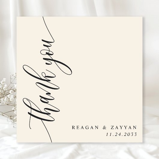 Carte De Remerciements Mariage de script de calligraphie à la crème d'ivo