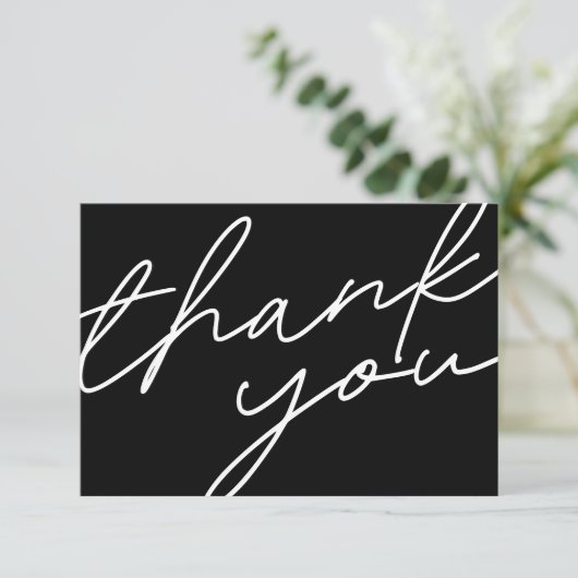 Carte De Remerciements Mariage de script de calligraphie noir solide mode (Debout devant)