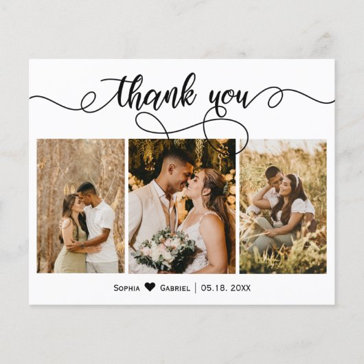 Carte de remerciements Mariage de script de Collag (Devant)