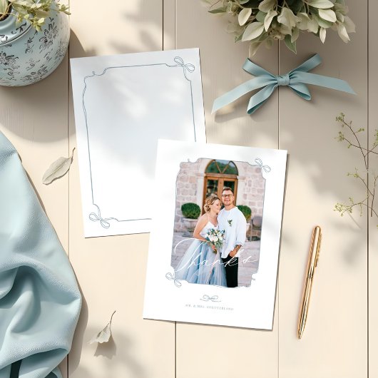 Carte De Remerciements Mariage de script de trame photo minima Bow et rub