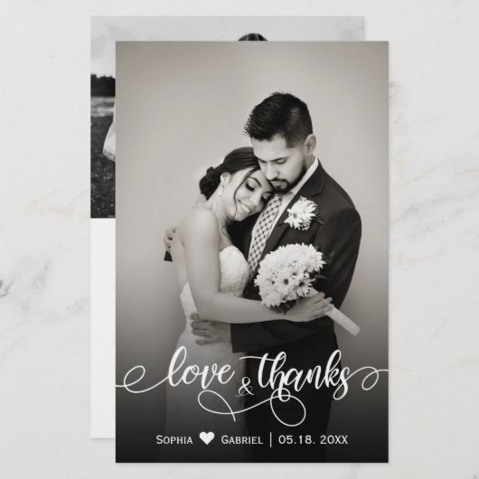 Carte de remerciements Mariage de script de typogr (Devant / Derrière)