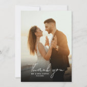 Carte De Remerciements Mariage de script d'écriture de photo minimale cla (Devant)