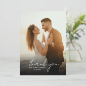 Carte De Remerciements Mariage de script d'écriture de photo minimale cla (Debout devant)