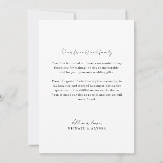 Carte De Remerciements Mariage de script d'écriture de photo minimale cla (Dos)