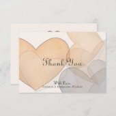 Carte De Remerciements Mariage de script d'ivoire du coeur d'amour (Devant / Derrière)