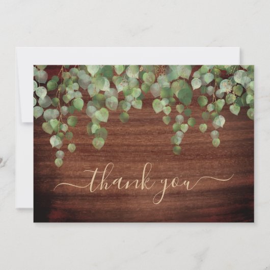 Carte De Remerciements Mariage de script d'or Eucalyptus de verdure rusti (Devant)