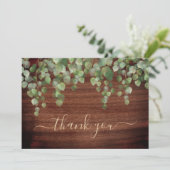 Carte De Remerciements Mariage de script d'or Eucalyptus de verdure rusti (Debout devant)