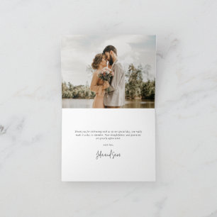 Carte De Remerciements Mariage de script élégant en vert foncé Photo+Mess