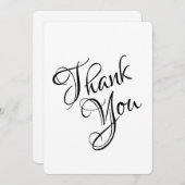 Carte De Remerciements Mariage de script élégant noir et blanc (Devant / Derrière)