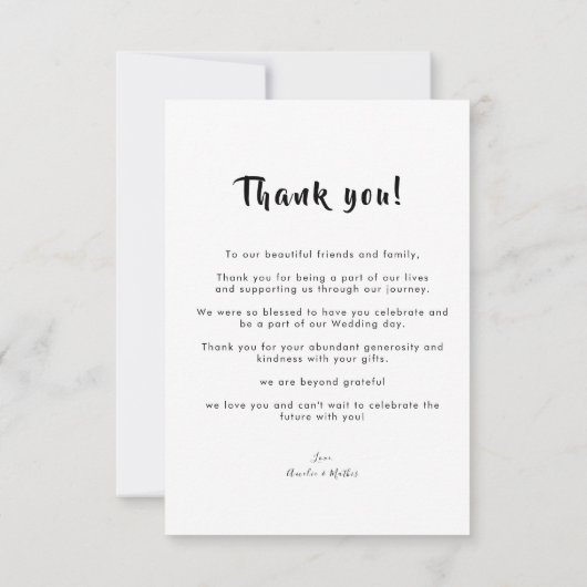 Carte de remerciements Mariage de script en gras s (Dos)