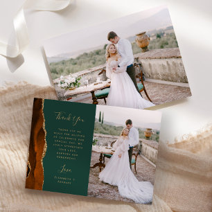 Carte De Remerciements Mariage de script en or vert de l'Agate de rouille