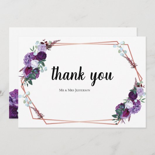 Carte De Remerciements Mariage de script floral moderne (Devant / Derrière)