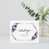 Carte De Remerciements Mariage de script floral pourpre (Debout devant)