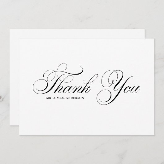 Carte De Remerciements Mariage de script Formal Noir (Devant / Derrière)