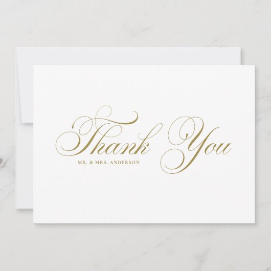 Carte De Remerciements Mariage de script Gold Formal (Devant)