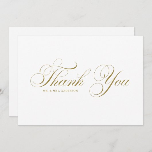 Carte De Remerciements Mariage de script Gold Formal (Devant / Derrière)
