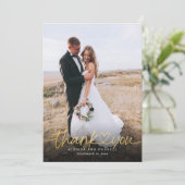 Carte De Remerciements Mariage de script Gold Lettré à la main (Debout devant)