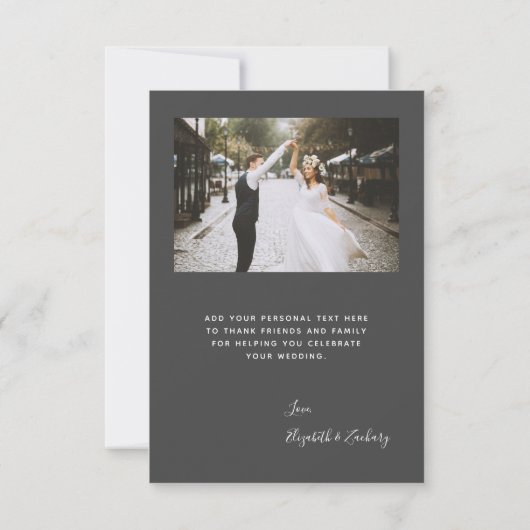 carte de remerciements Mariage de script gris 2 ph (Dos)