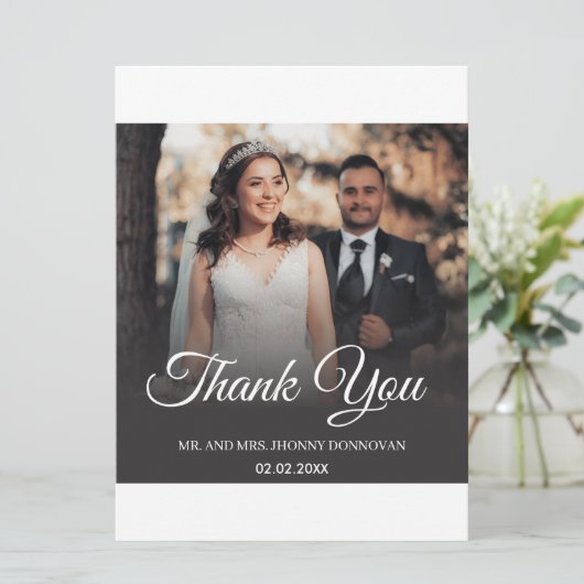 Carte de remerciements Mariage de script minimal (Debout devant)