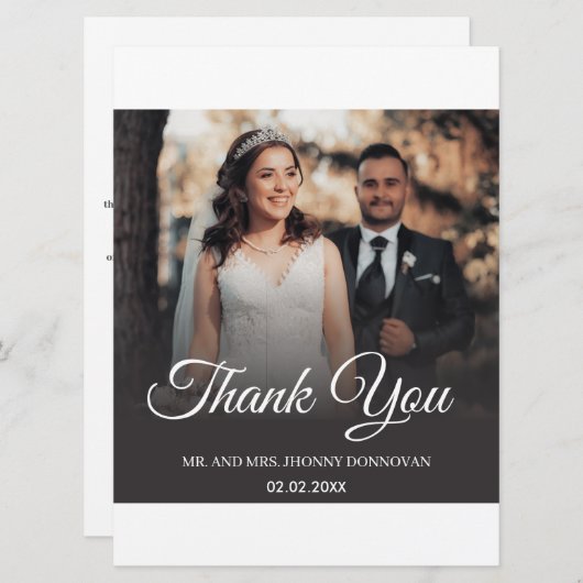Carte de remerciements Mariage de script minimal (Devant / Derrière)