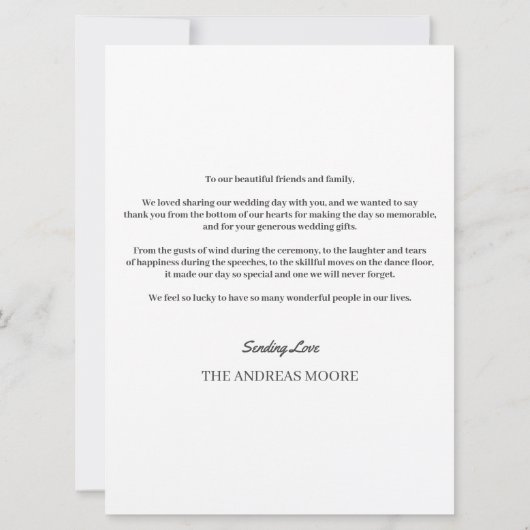 Carte de remerciements Mariage de script minimal (Dos)