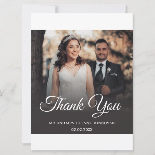 Carte de remerciements Mariage de script minimal (Devant)
