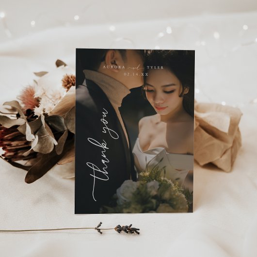 Carte De Remerciements Mariage de script minimal photo complète