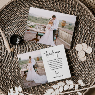 Carte De Remerciements Mariage de script minimaliste moderne à 2 photos