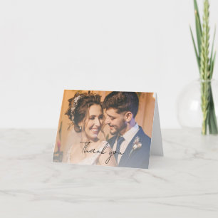 Carte De Remerciements Mariage de script moderne blanc photo pliée