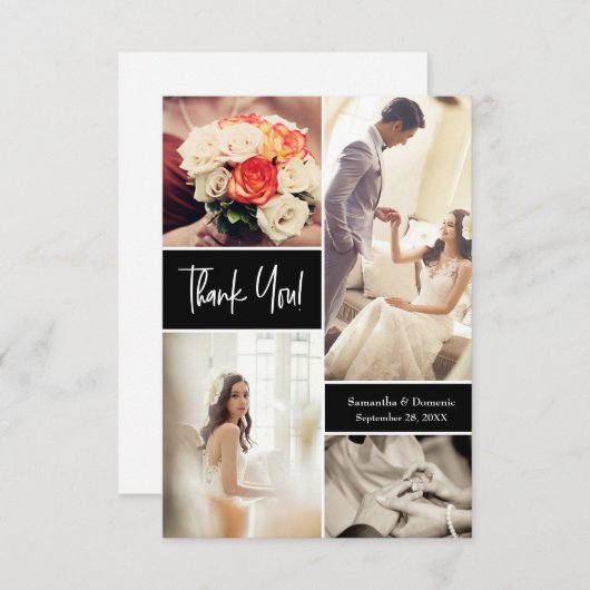Carte De Remerciements Mariage de script moderne collage photo (Devant / Derrière)