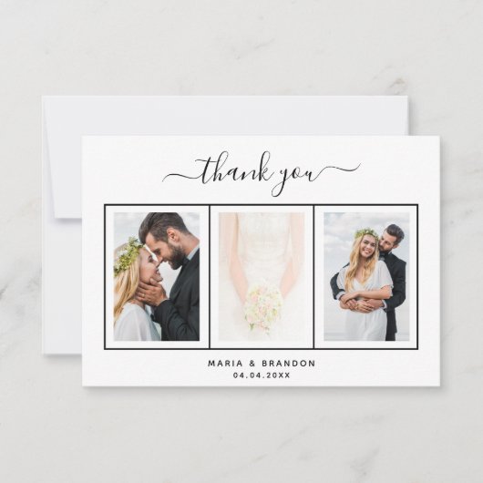 Carte De Remerciements Mariage de script noir (Devant)