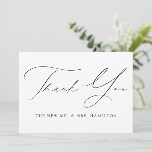 Carte De Remerciements Mariage de script noir Elegance moderne (Debout devant)