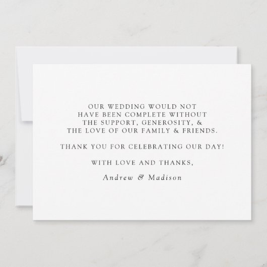 Carte De Remerciements Mariage de script noir Elegance moderne (Dos)