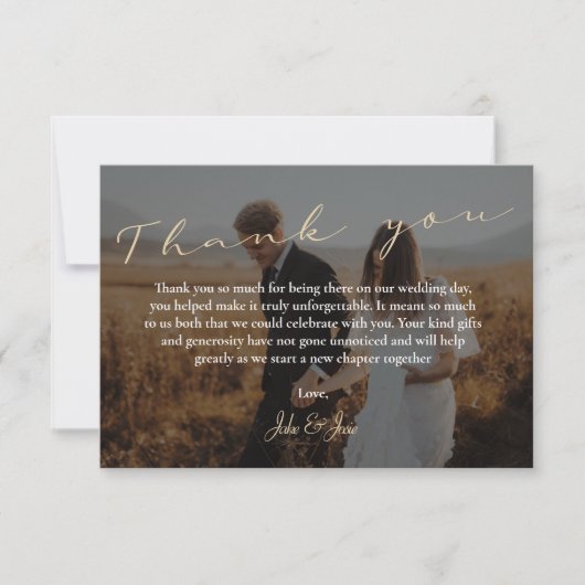 Carte De Remerciements Mariage de script, photo et code QR (Devant)