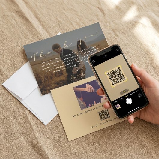 Carte De Remerciements Mariage de script, photo et code QR