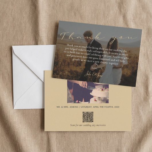 Carte De Remerciements Mariage de script, photo et code QR