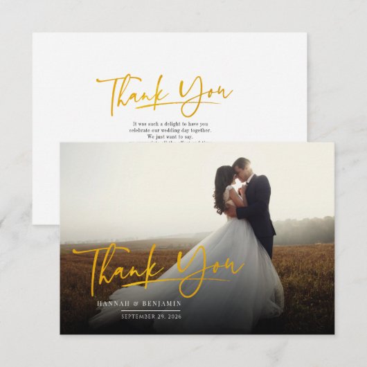 Carte De Remerciements Mariage de script photo moderne (Devant / Derrière)
