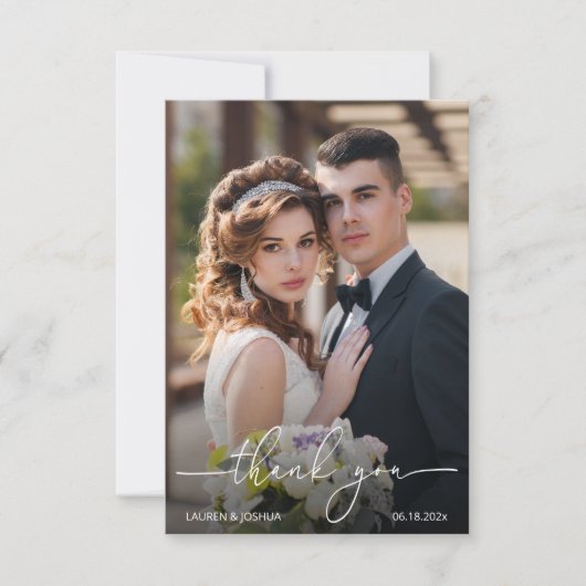 Carte De Remerciements Mariage de script photo Monogramme (Devant)