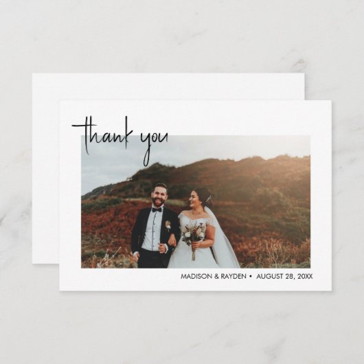 Carte De Remerciements Mariage de script photo simple (Devant / Derrière)