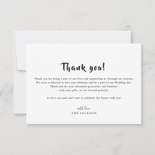 Carte de remerciements Mariage de script romantiqu (Dos)